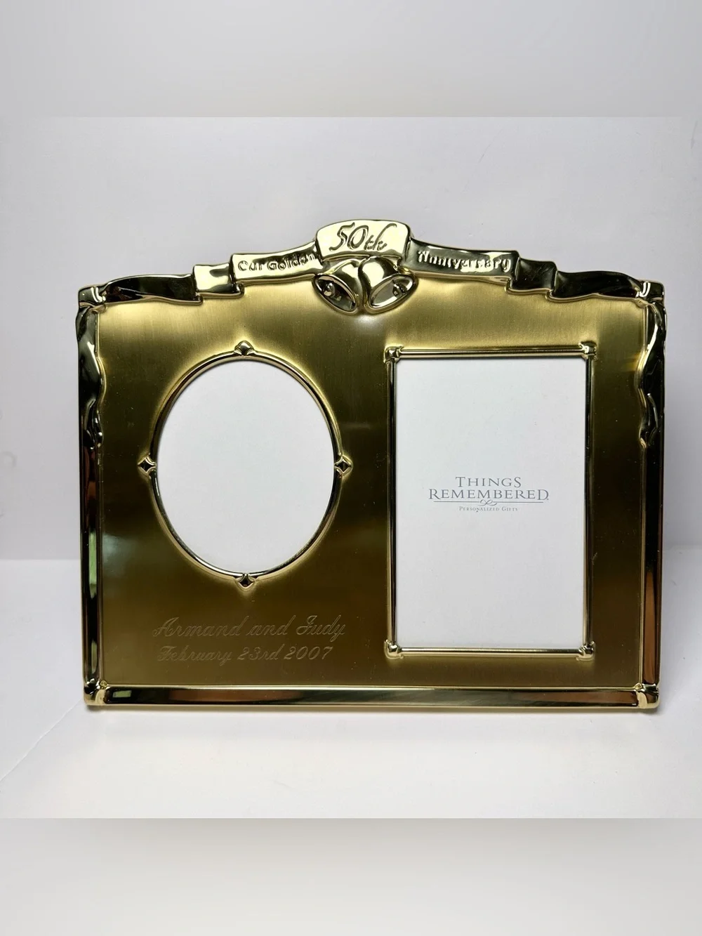 Brass Gold Plated/Brushed 50th Anniversary Double Picture Frame Elegant Design E